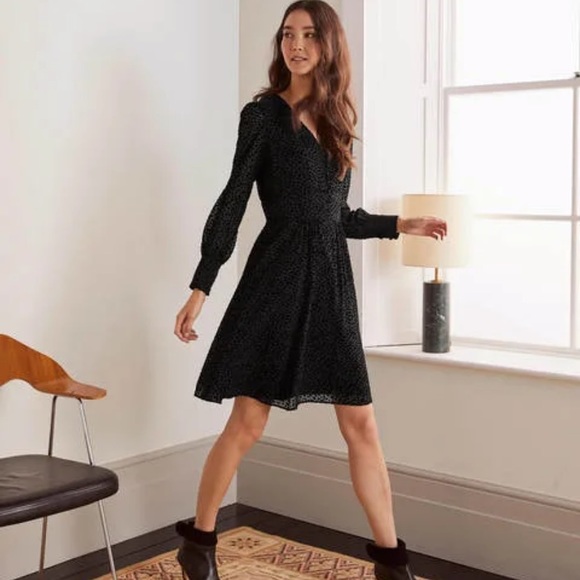 Boden Dalmatian Print Velvet Burnout Dolores Black Dress 6 - Picture 2 of 15